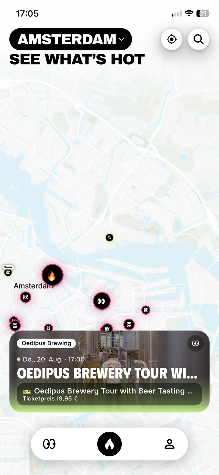 Die SODA Live Map mit Events, Deals und Orten, die gerade los sind